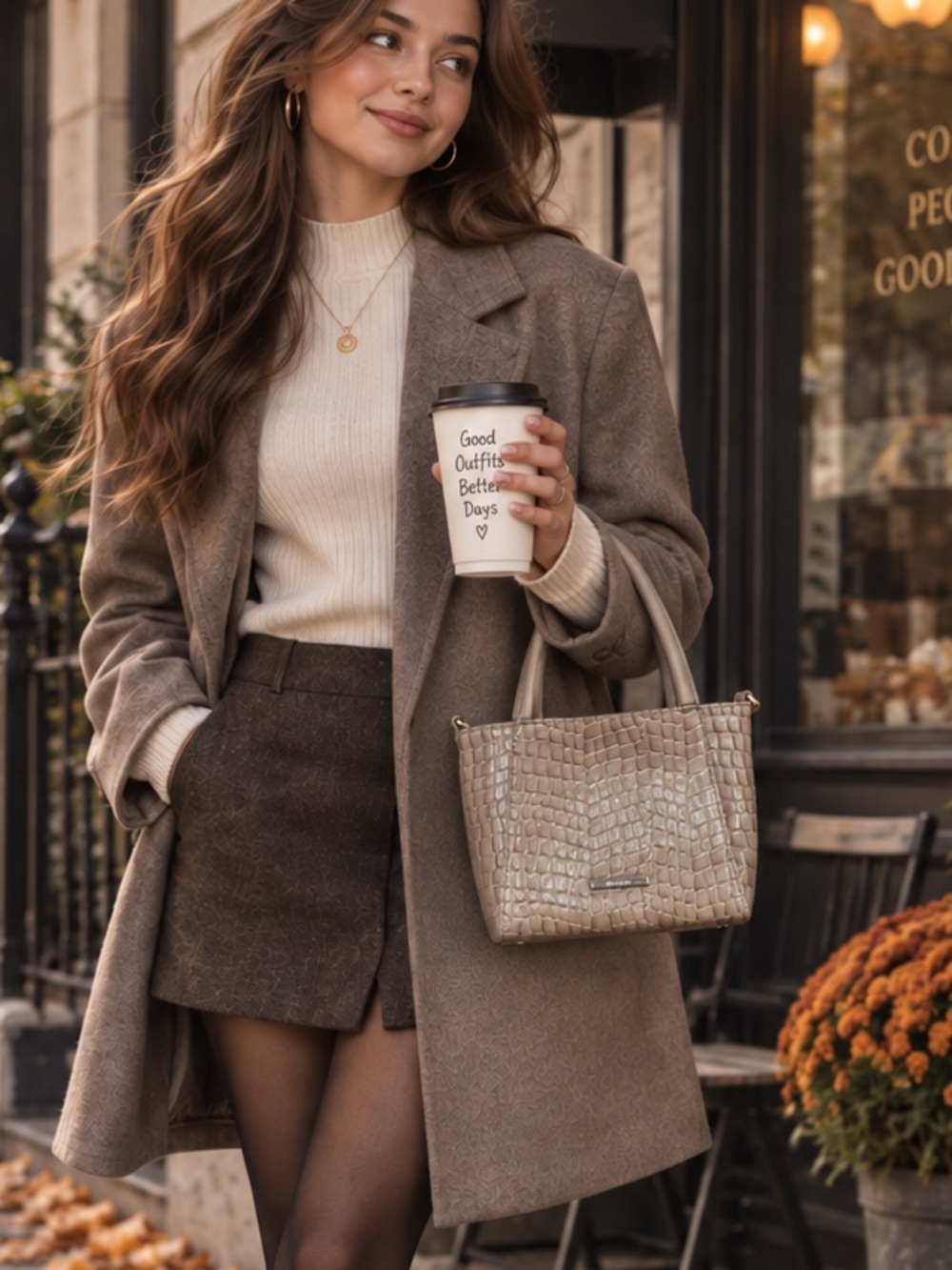 Brahmin Taupe Croc-Embossed Satchel
